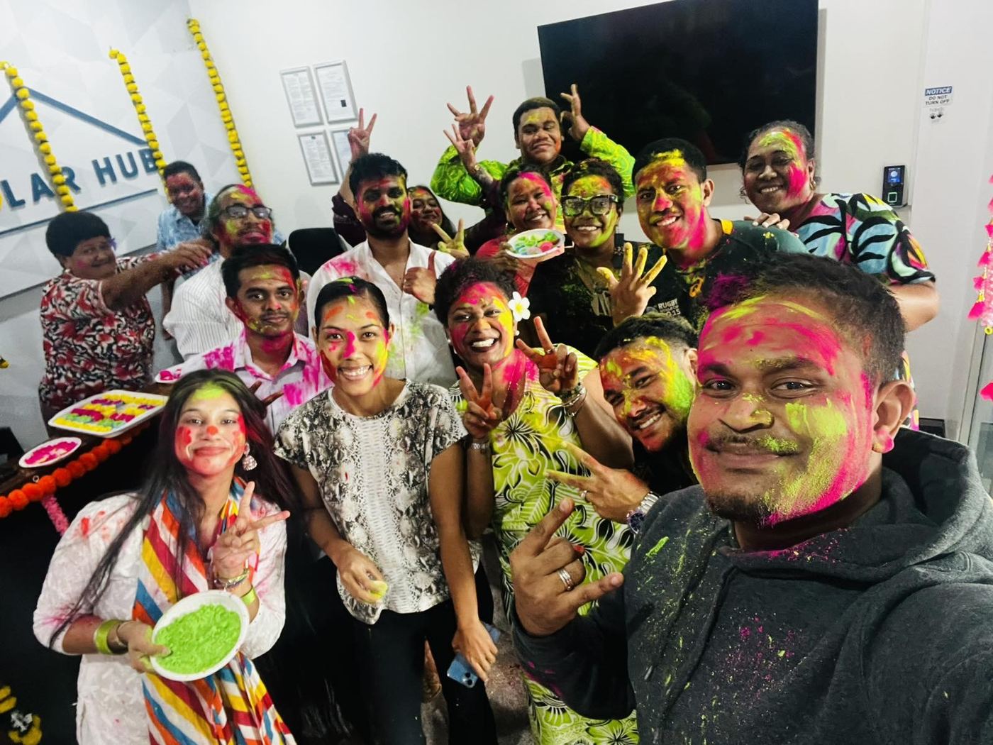 PCS team celebrating Holi at the Solar Hub office in Suva